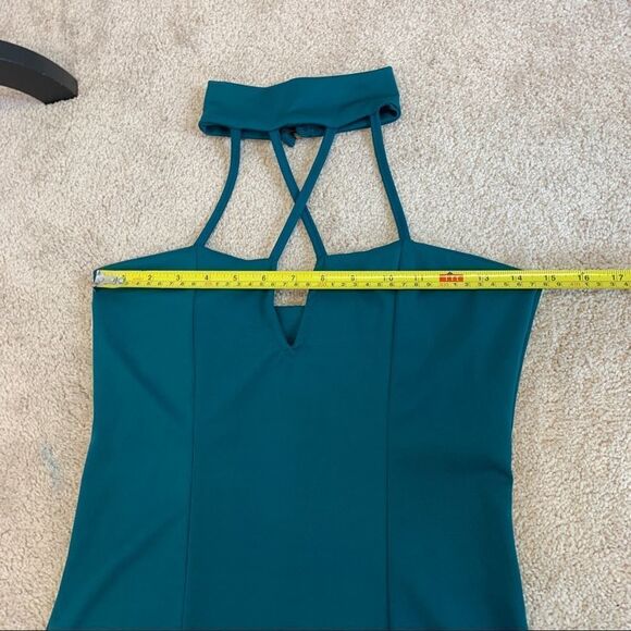 Teal green cutout crisscross choker bodycon dress Sz M - Picture 8 of 12